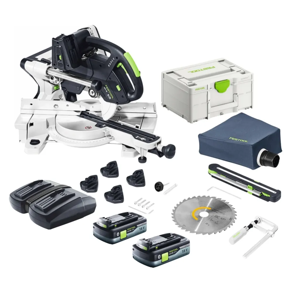Tronzadora sin cable Festool KSC 60 EB-Basic KAPEX 18 V / 36 V 216 mm sin escobillas + 2x baterí 4,0 Ah + cargador + Systa...