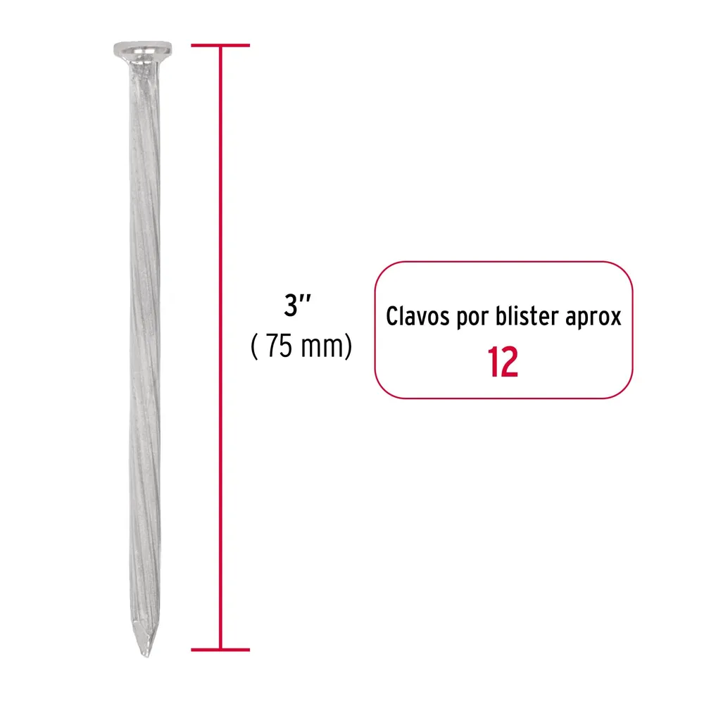 Blíster con 12 clavos galvanizados para concreto 3", Fiero