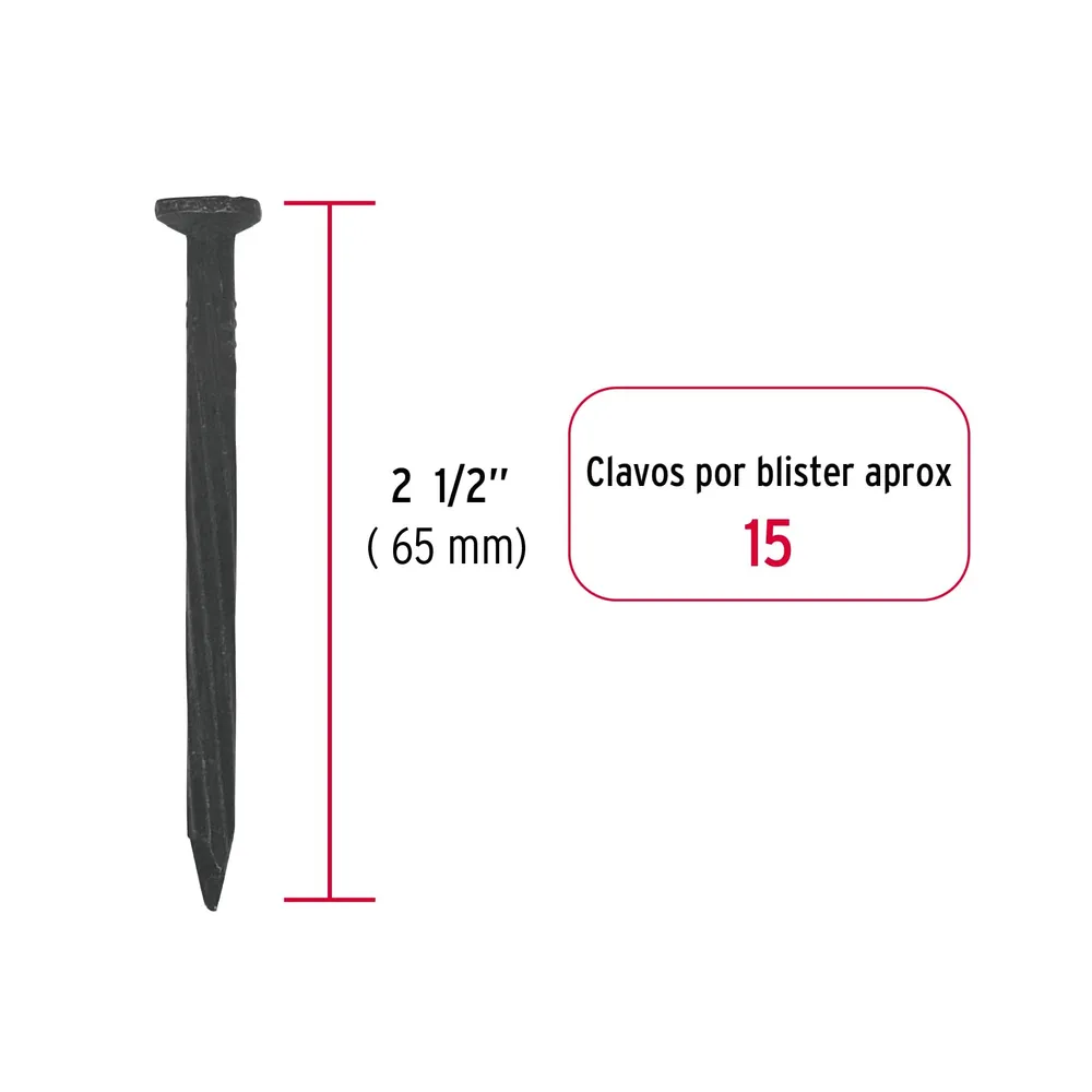 Blíster con 20 clavos negros para concreto 1-1/2", Fiero