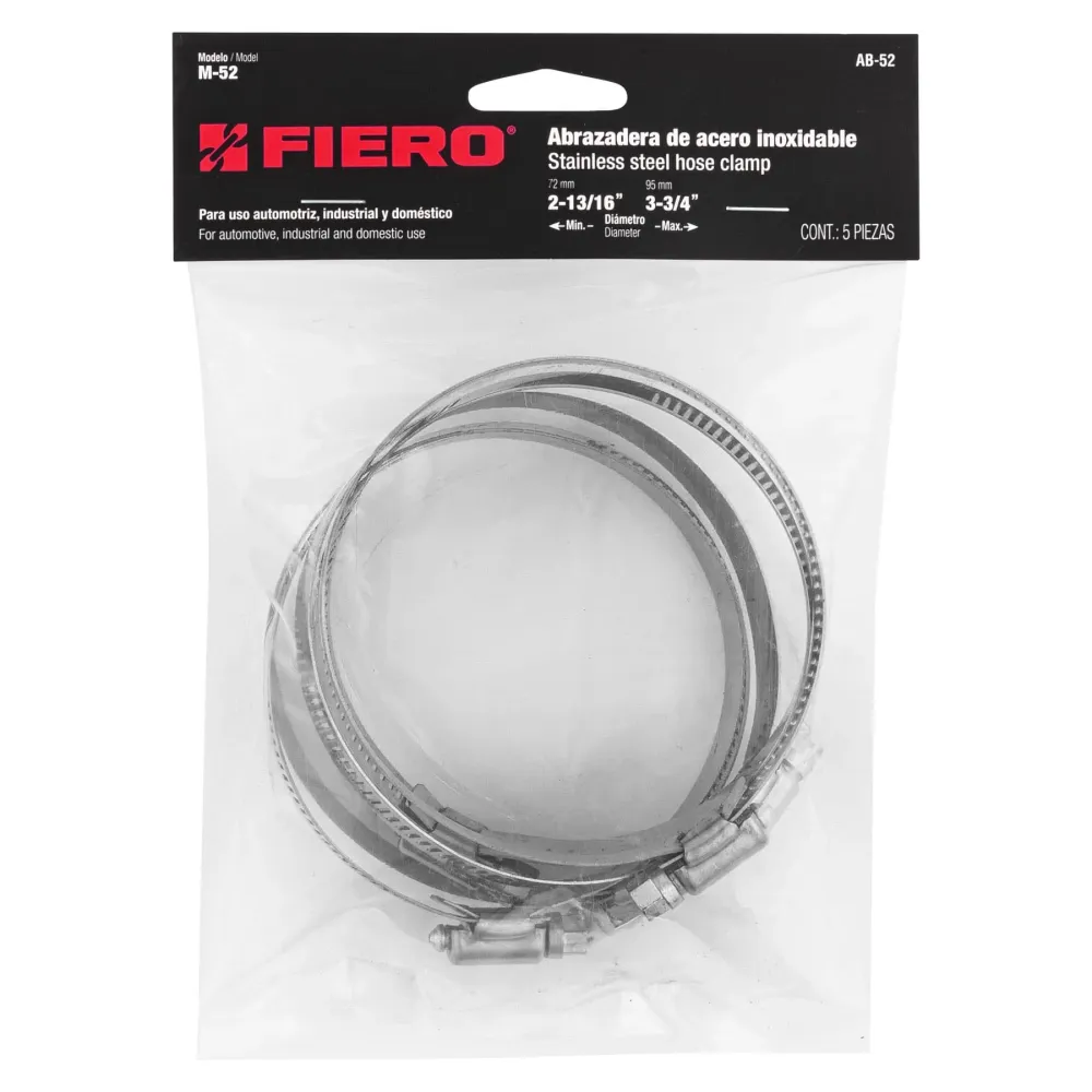 Bolsa con 5 abrazaderas sin fin reforzadas #52, 2-13/16-3-3/4" Fiero