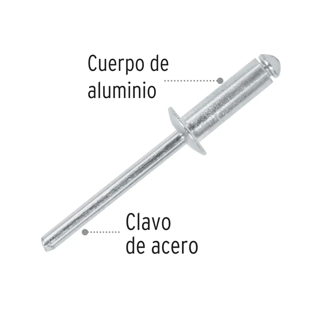 Bolsa con 50 remaches 3/16" x 1/2" de aluminio, ala 3/8" Fiero