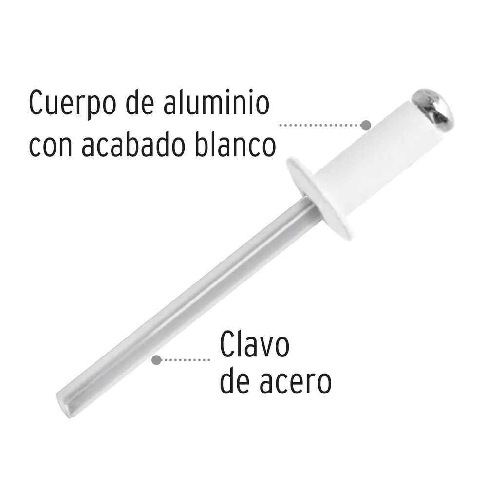 Bolsa con 50 remaches 3/16"x1/4" blancos de aluminio, ala 3/8" Fiero
