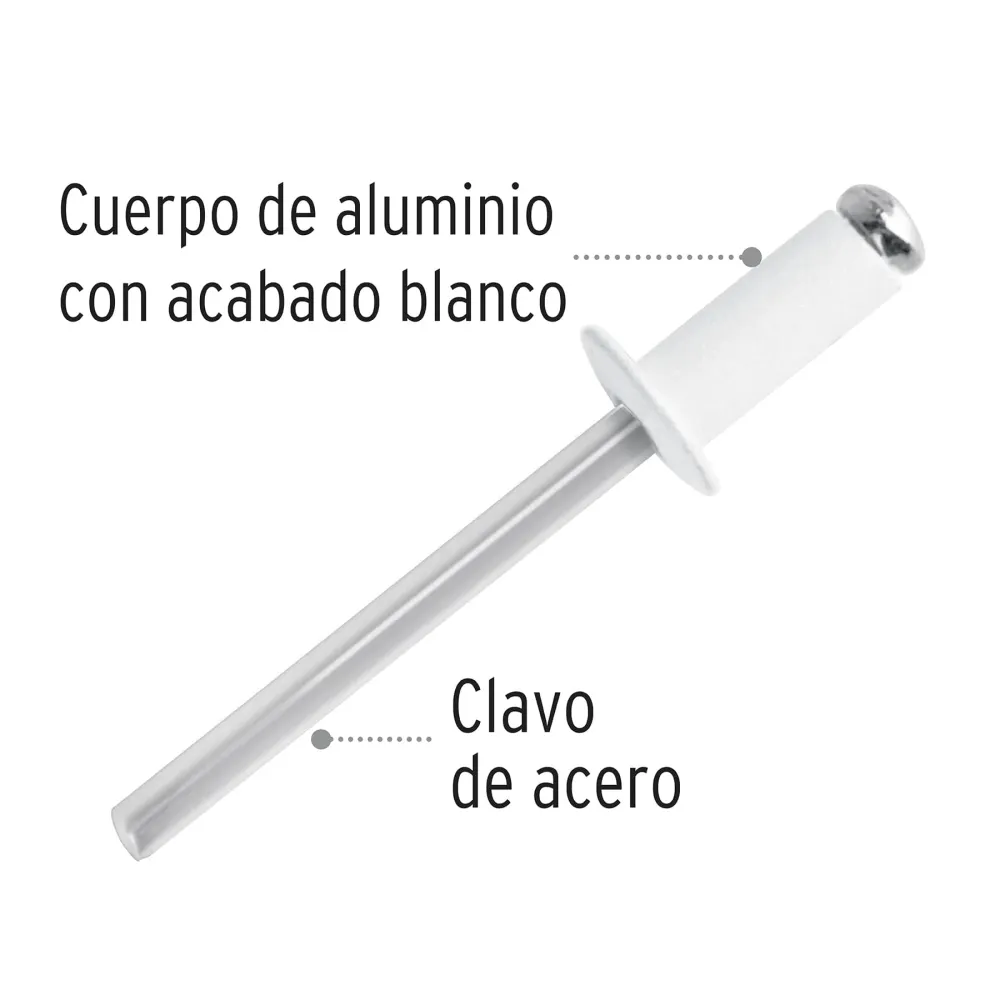 Bolsa con 50 remaches 3/16"x3/8" blancos de aluminio, ala 3/8" Fiero