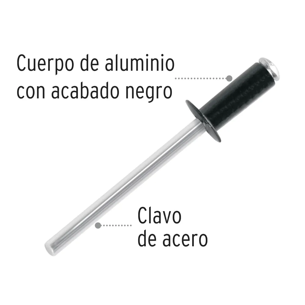 Bolsa con 50 remaches 5/32"x1/4" negros de aluminio, ala 5/16" Fiero
