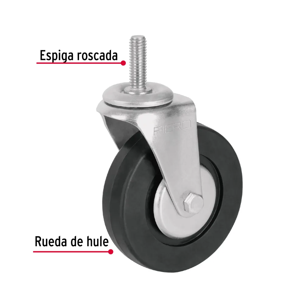 Rodaja hule 4", con espiga roscada, carga 50kg, Fiero