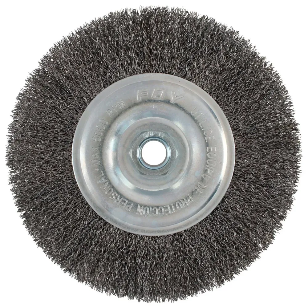 Carda circular ondulada alambre delgado 6" x 0.30 con rosca 5/8" FOY.