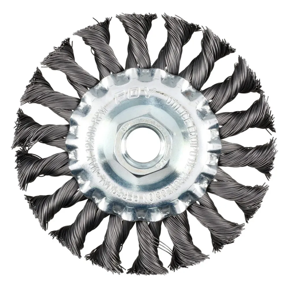 Carda circular trenzada alambre grueso 4" x 0.50 con rosca M14 FOY.