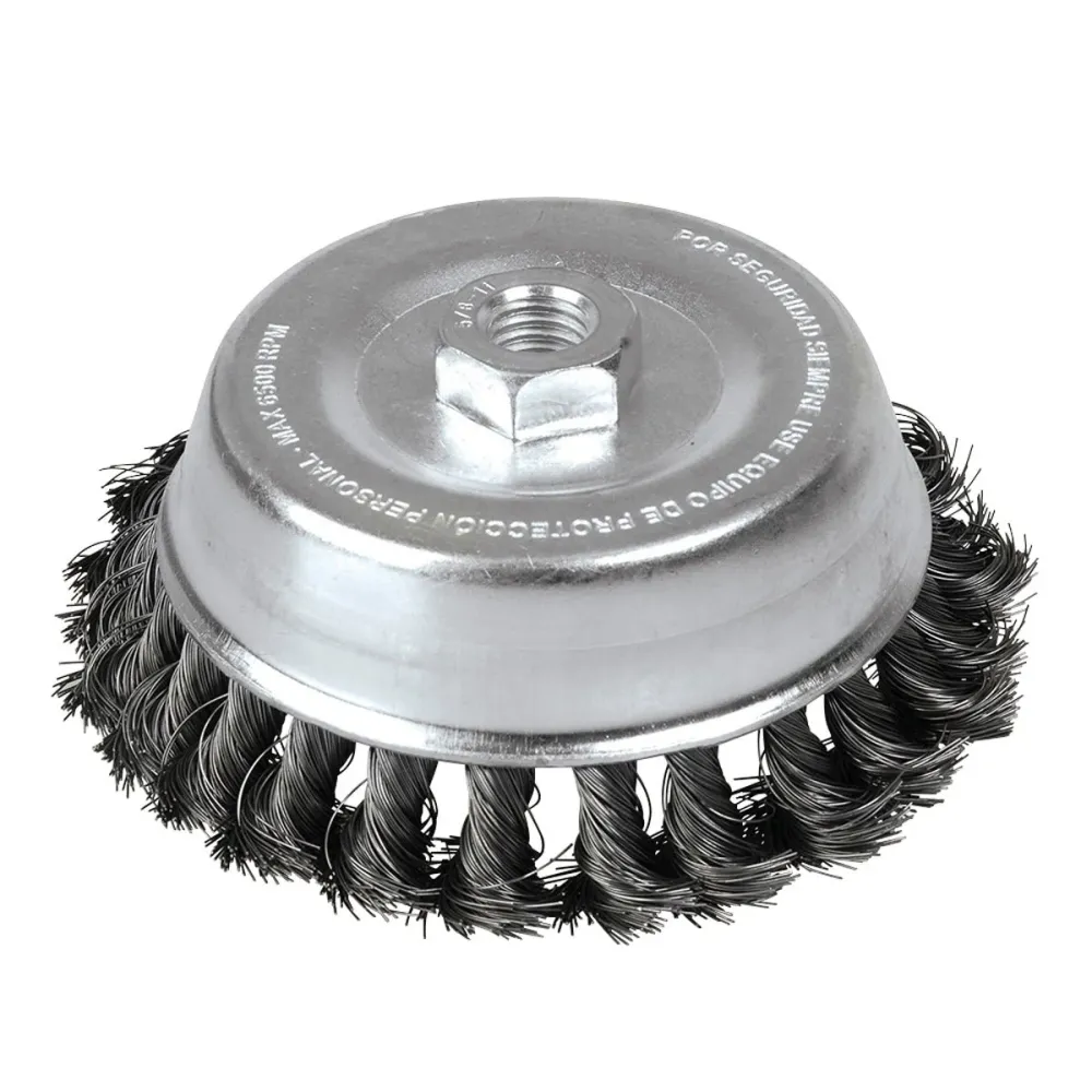 Carda copa trenzada alambre grueso 3" x 0.50 con rosca 5/8" FOY.