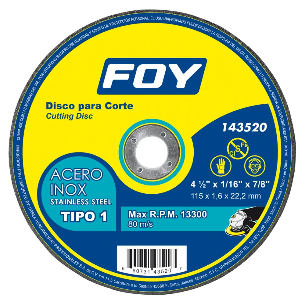 Disco abrasivo tipo 1 para metal 4-1/2" x 1.6 mm Foy