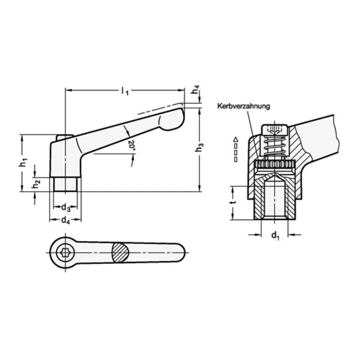 GANTER Palanca de sujeción ajustable GN 300 d1 M 12 mm ( 4601000615 )