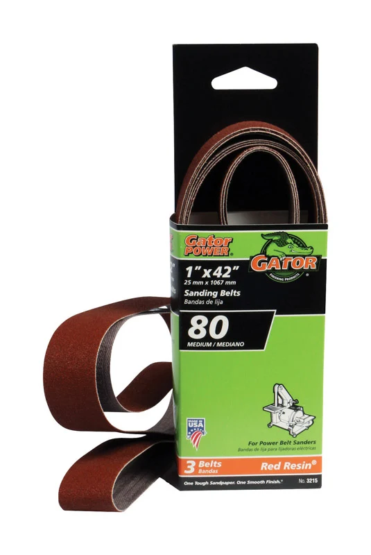 Banda de lija Gator de óxido de aluminio de 42" de largo x 1" de ancho, grano 80, 3 piezas - Oferta de la semana