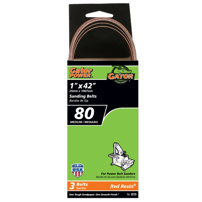 Banda de lija Gator de óxido de aluminio de 42" de largo x 1" de ancho, grano 80, 3 piezas - Oferta de la semana