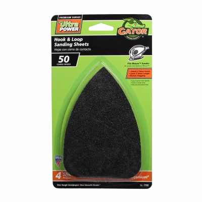 Papel de lija Gator Mouse de óxido de circonio de grano 50, 5 pulgadas de largo x 3-1/2 pulgadas de ancho, paquete de 4 -...