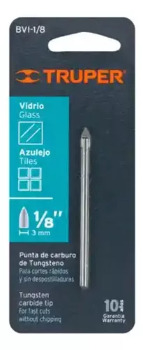 TRUPER BROCA PARA VIDRIO Y AZULEJO DE 1/8" PUNTA DE CARBURO DE TUNGSTENO BVI-1/8 11700 INSTA-YA PITALITO