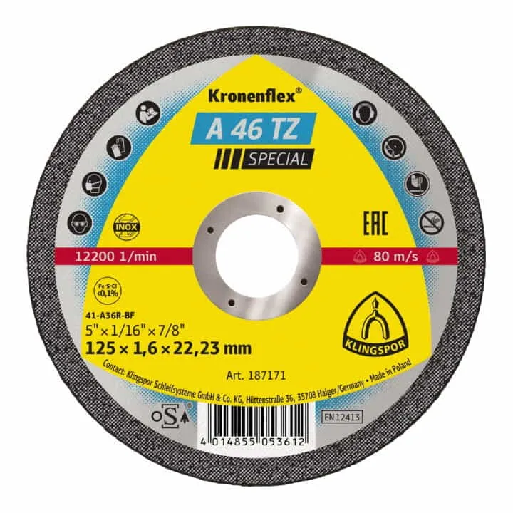 Disco de corte KLINGSPOR 46 TZ Special D125x1,6mm recto ( 4000841487 )