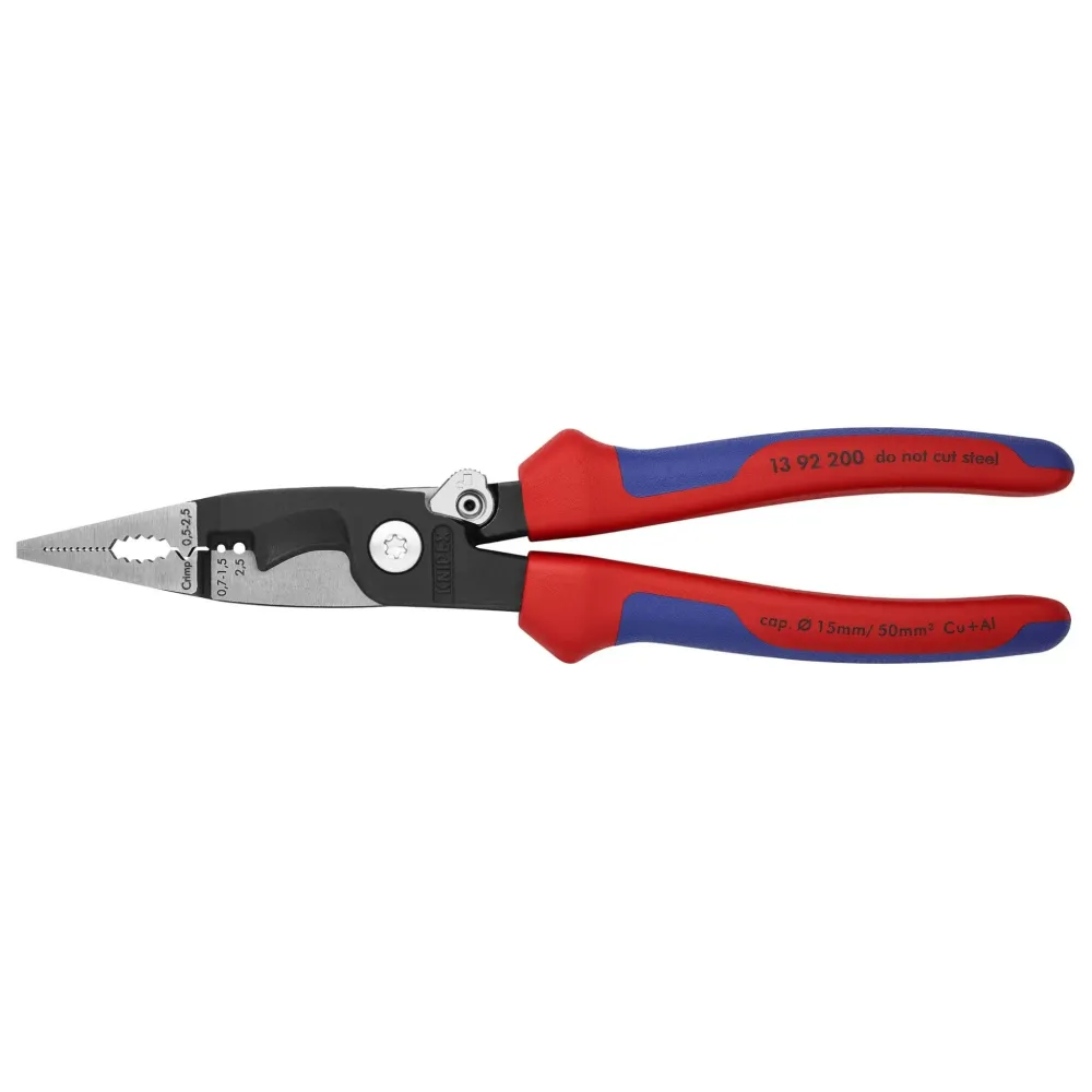 Knipex 13 92 200 - Alicate para instaladores Knipex 200 mm. con mangos bicomponentes y muelle de apertura automática