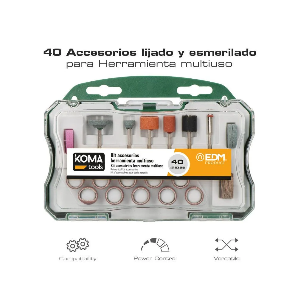 ACCESORIOS PARA MINI HERRAMIENTA MULTIUSOS ROTATIVA REF: 08709, SET 40 PIEZAS KOMA TOOLS