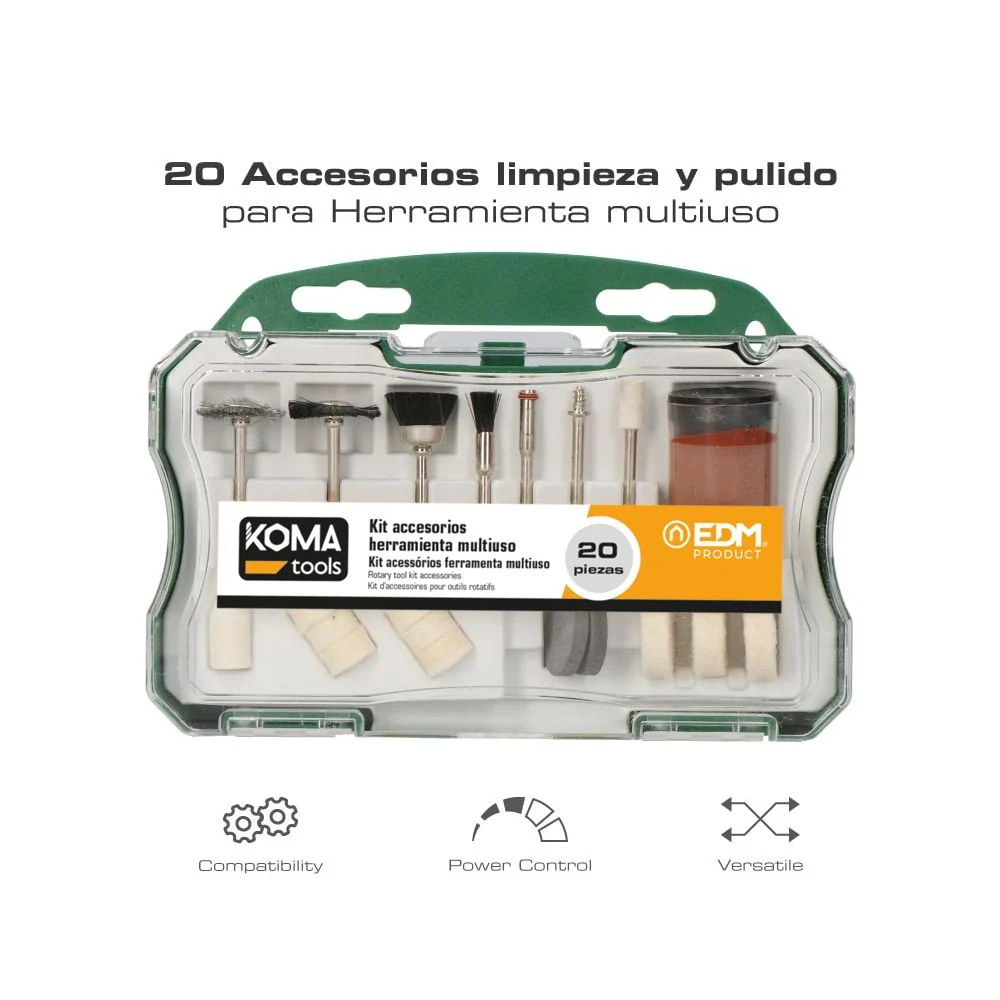 ACCESORIOS PARA MINI HERRAMIENTA MULTIUSOS ROTATIVA REF: 08709, SET 20 PIEZAS KOMA TOOLS