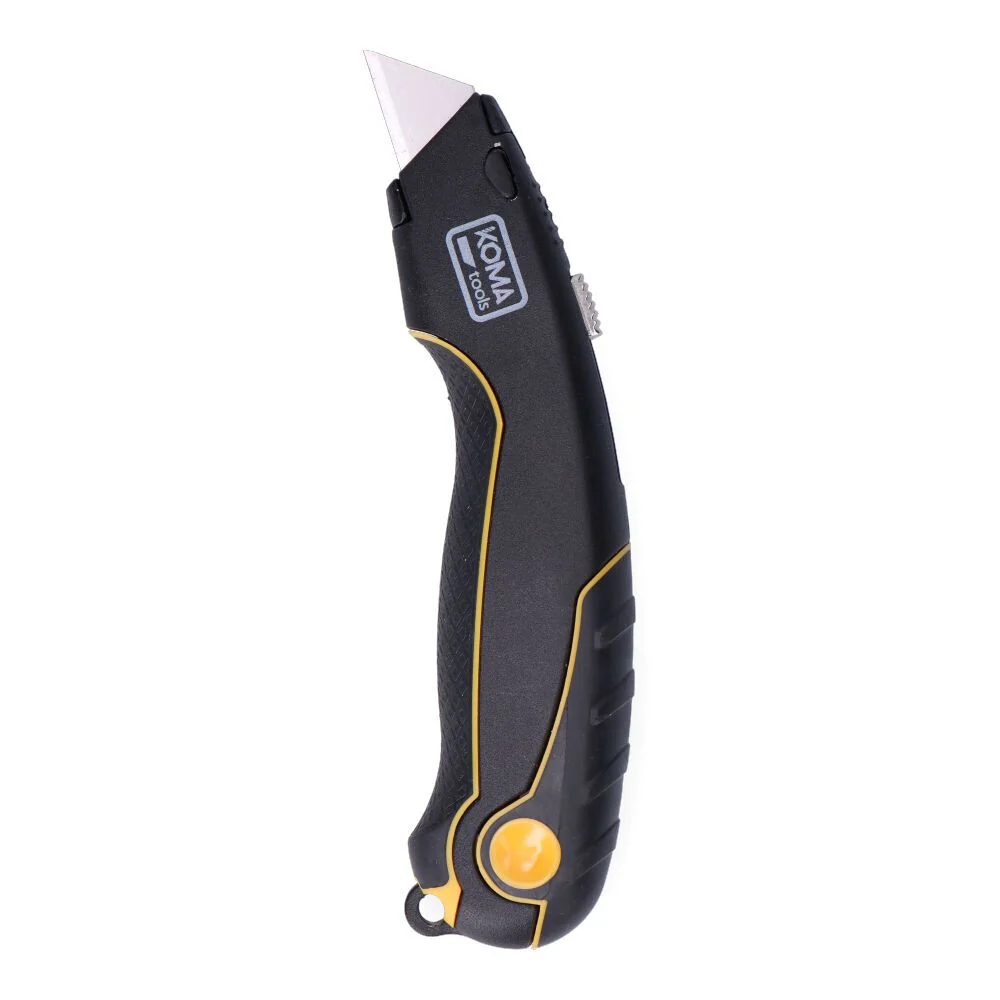 CÚTER CON CUCHILLA RETRÁCTIL + 5 CUCHILLAS TRAPEZOIDAL. KOMA TOOLS