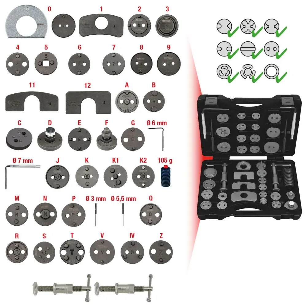 KS TOOLS Juego de herramientas para reposicionar el pistón de frenos, 41 pzs ( 150.1970 )