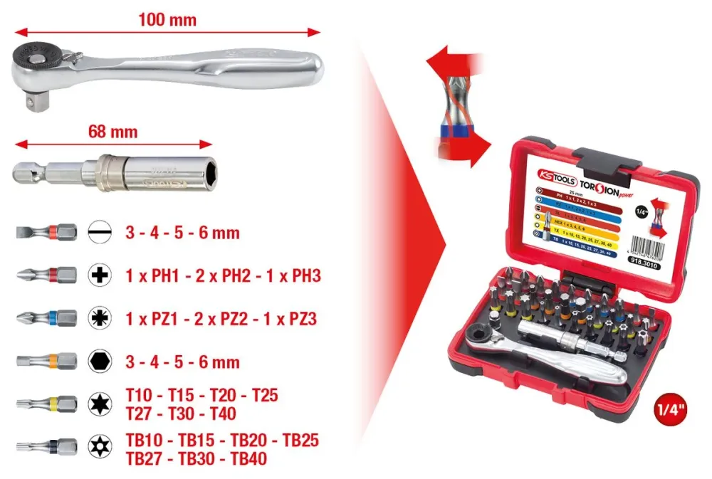 KS TOOLS 1/4' Juego de puntas TORSIONpower, 32 pzs ( 918.3010 )