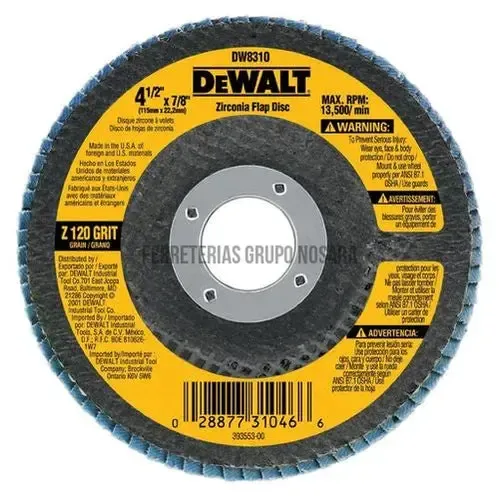 Disco abrasivo flap metal 4-1/2" x 22.2 mm grano 40 Dewalt DW8307-AR LIBRE