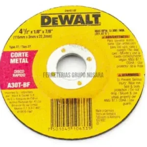 Disco de corte abrasivo para metal 4-1/2" x 3.1 mm conico Dewalt DW4518F LIBRE