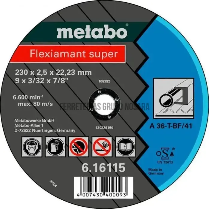 METABO DISCO CORTE METAL 9″ X 3/32"" #6.16115 FLEXIAMAT SUPER LIBRE