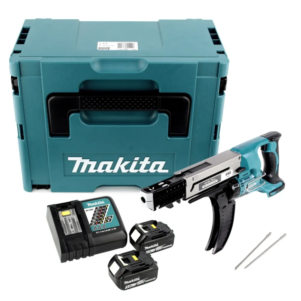 Atornillador automático sin cable Makita DFR 750 RTJ con cargador 18V 45-75mm + 2x baterías 5.0Ah + cargador + maletín Makpac