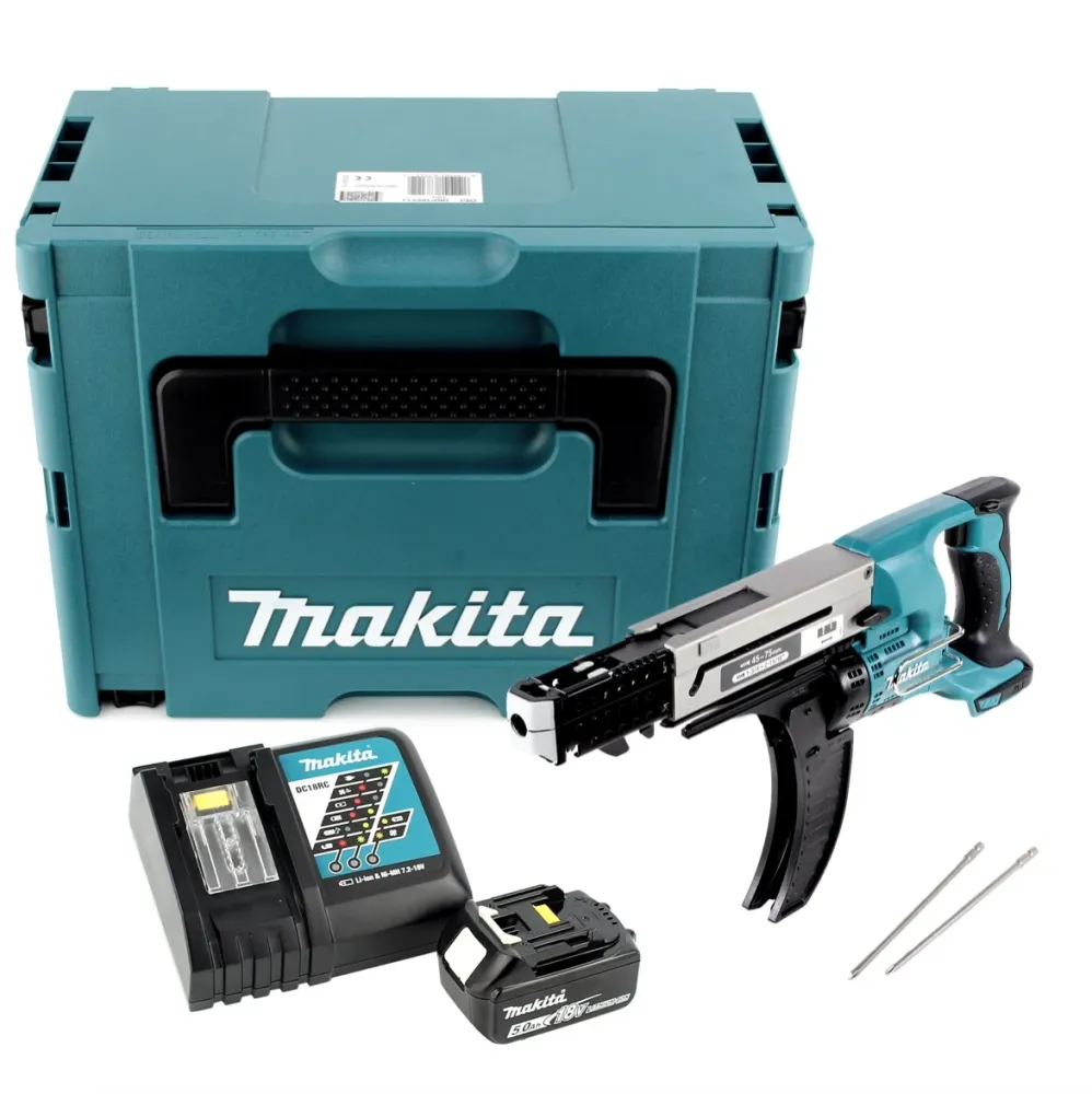 Atornillador automático sin cable Makita DFR 750 RT1J con cargador 18V 45-75mm + 1x baterí 5.0Ah + cargador + maletín Makpac