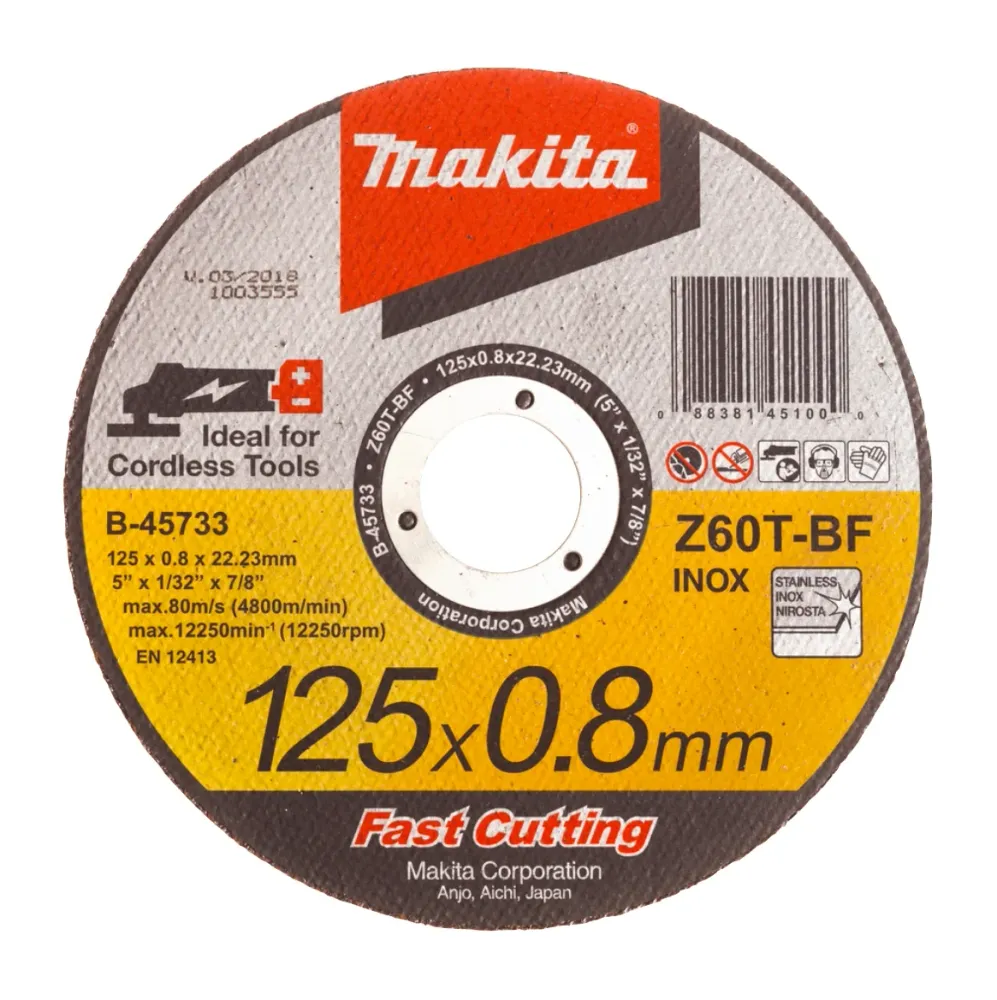 Disco de corte Makita 125 x 0,8 x 22,23 mm para acero inoxidable INOX (B-45733)