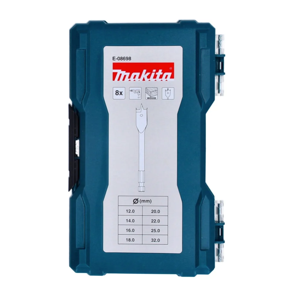 Juego de brocas fresadoras planas Makita 8 piezas (E-08698) para madera 12 / 14 / 16 / 18 / 20 / 22 / 25 / 32 mm