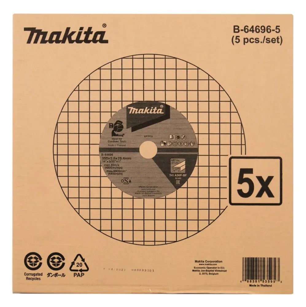 Makita B-64696-5 Disco de corte 355 x 2,5 x 25,4 mm A36P 5 piezas para acero