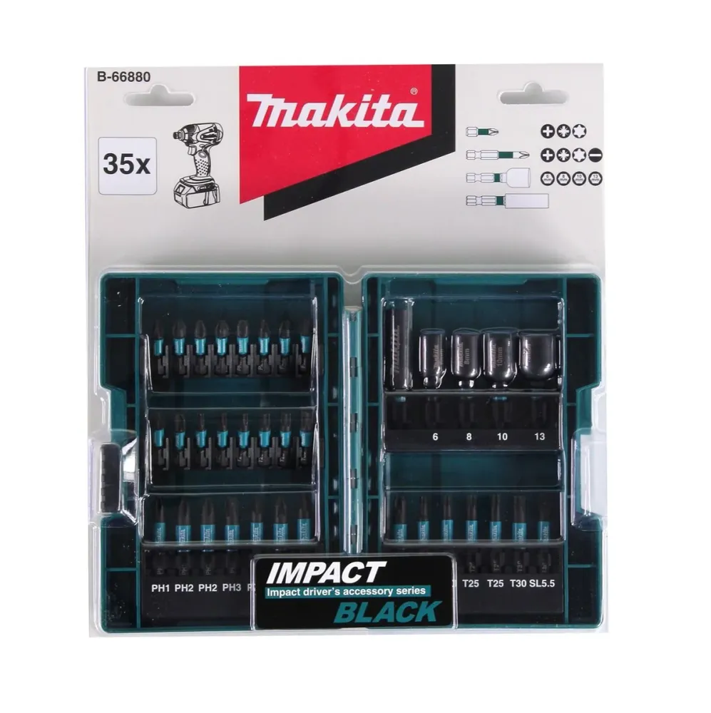 Makita B-66880 Juego de brocas y brocas Impact Black 35 piezas S2 acero + estuche