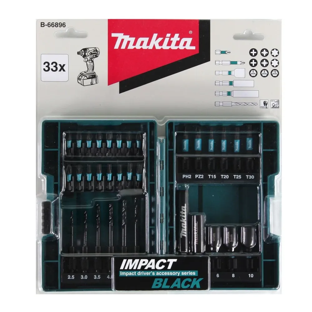 Makita B-66896 Juego de puntas Impact Black 33 piezas S2 acero + estuche