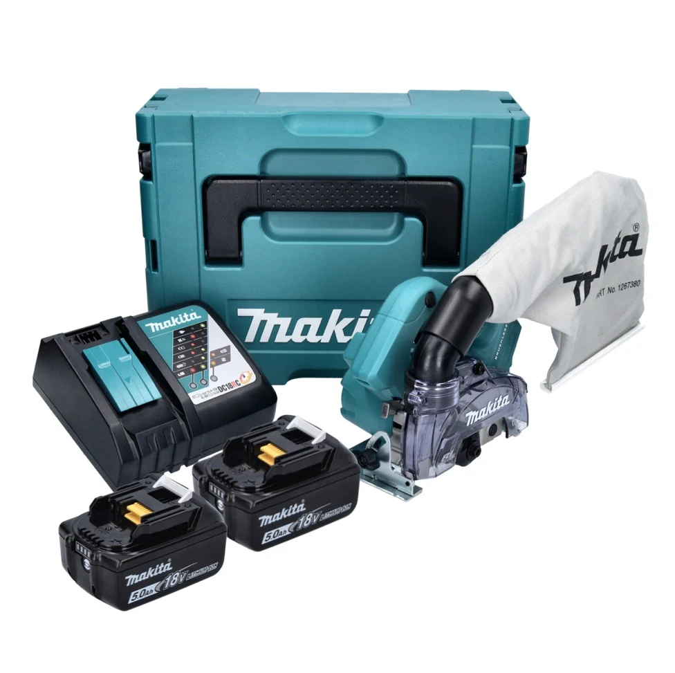 Makita DCC 500 RT Sierra circular de diamante sin cable 18 V - 125 mm - Sin escobillas + 2x Baterías 5.0 Ah + Cargador + M...