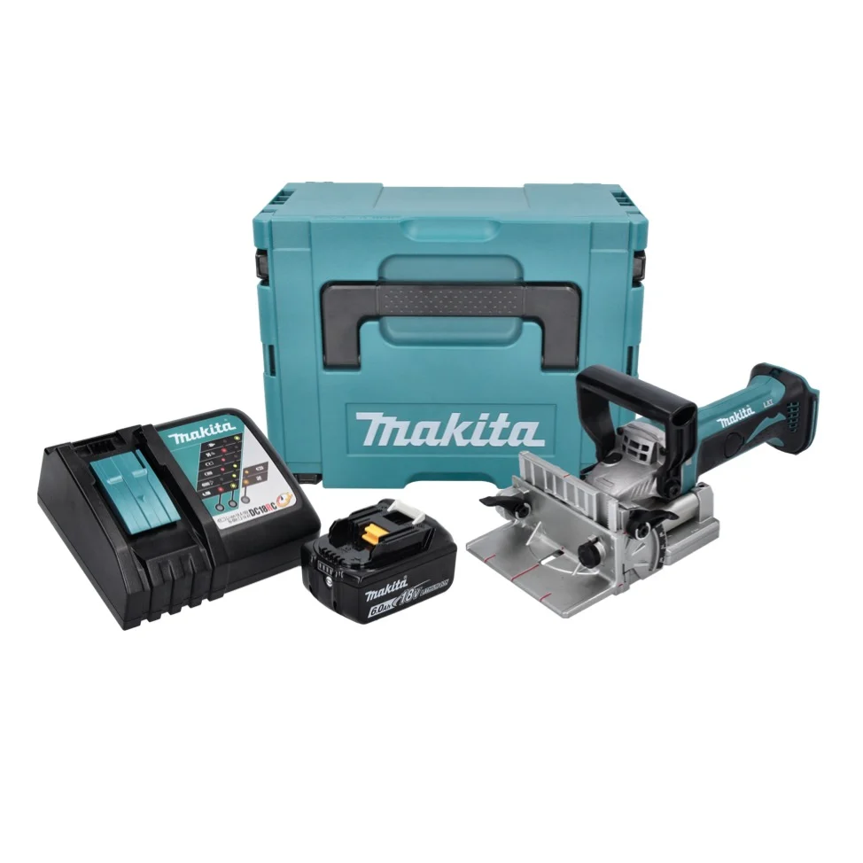 Makita DPJ 180 RG1J 18 V 100 mm Ranuradora sin cable + 1x 6.0 Ah Baterí + Cargador + Makpac