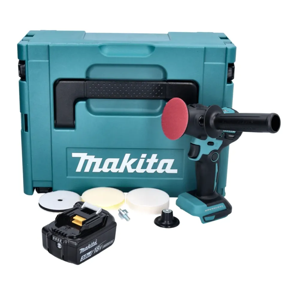 Makita DPV300F1J Pulidora sin cable 18 V - 50 / 80mm - Sin escobillas + 1x Baterí 3.0 Ah + Caja Makpac - sin cargador