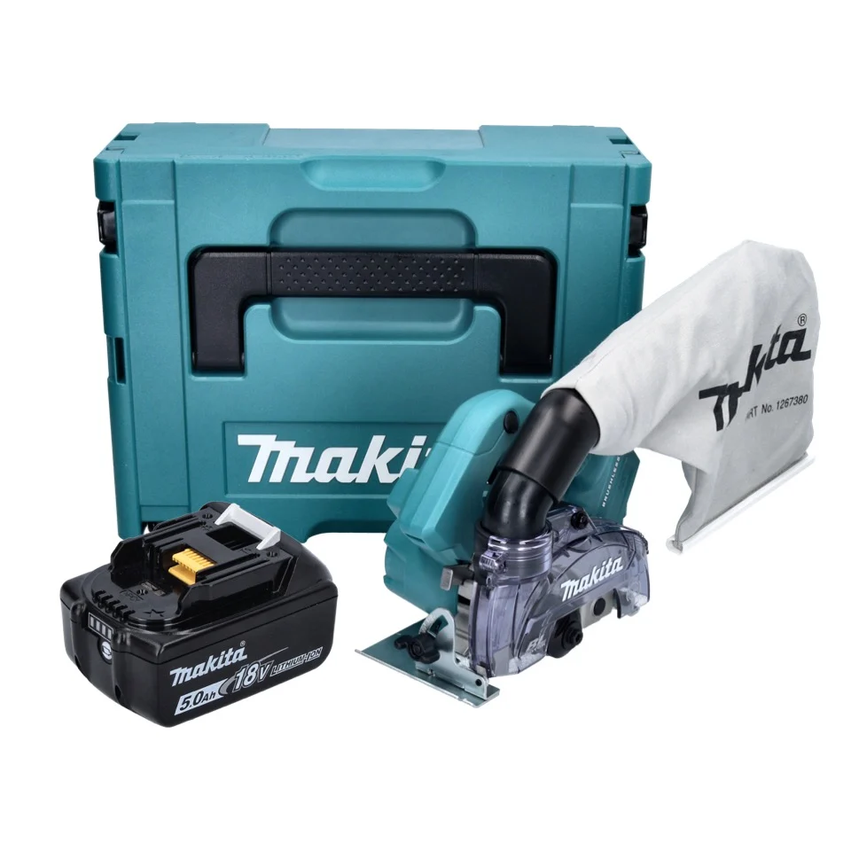 Sierra circular de diamante sin cable Makita DCC 500 T1J 18 V, 125 mm, sin escobillas + 1x baterí 5,0 Ah + Makpac - sin ca...