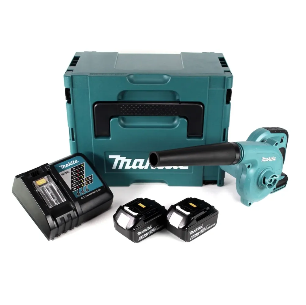 Soplador de baterí Makita DUB 182 RGJ de iones de litio de 18 V en Makpac + 2 baterías de 6,0 Ah + cargador