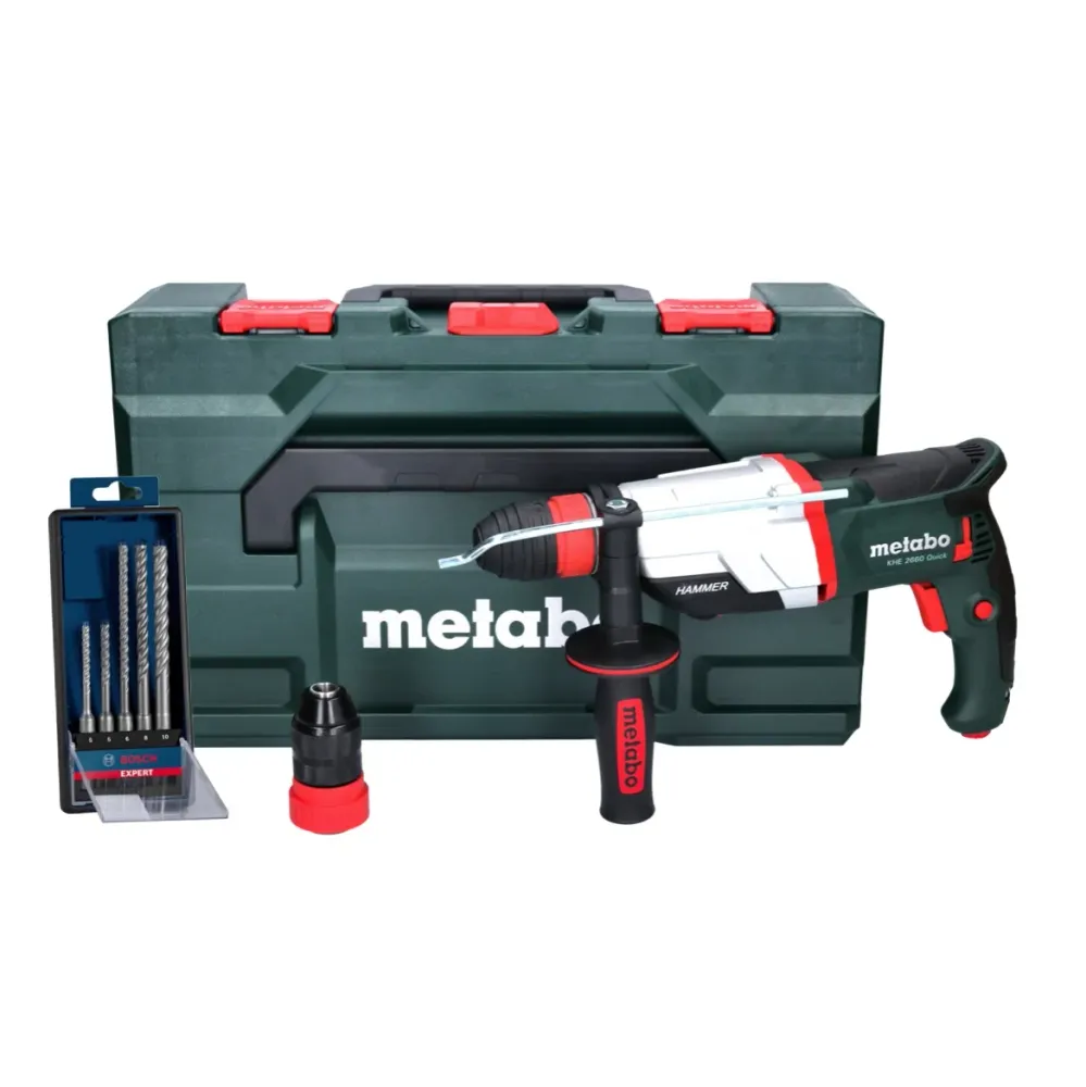Martillo combinado Metabo KHE 2660 Quick 850 W 3 J SDS plus + juego de brocas de 5 piezas + metaBOX
