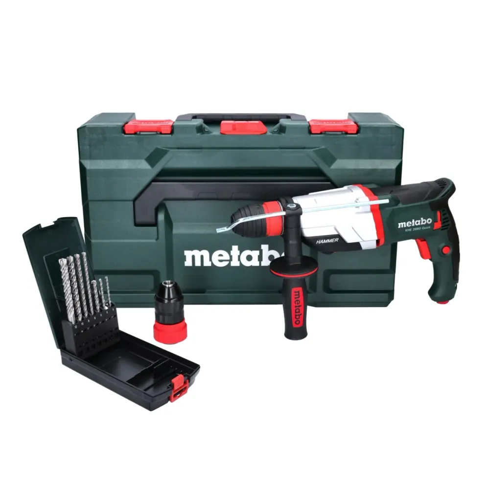 Martillo combinado Metabo KHE 2660 Quick 850 W 3 J SDS plus + juego de brocas de 7 piezas + metaBOX