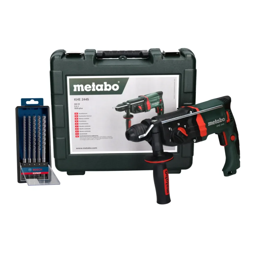 Metabo KHE 2445 martillo combinado 800 W 2,4 J SDS plus + juego de taladro percutor de 5 piezas + maletín