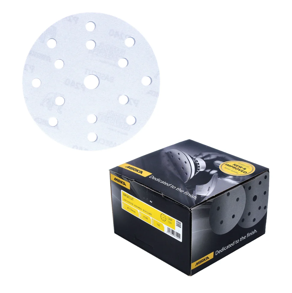Discos abrasivos Mirka BASECUT 150 mm P240 200 piezas (2x 2261109925) agarre 15 agujeros