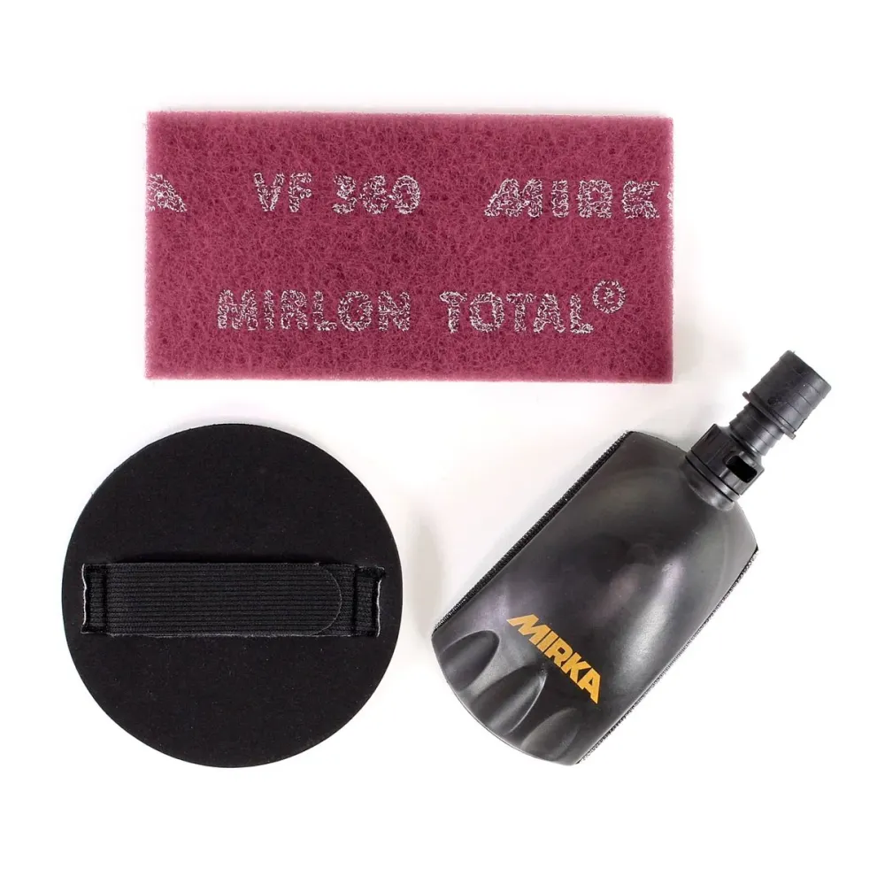 Juego de maletines de solución abrasiva Mirka XXL para DEROS + bloque manual Roundy + 240x discos abrasivos ABRANET de 150 mm