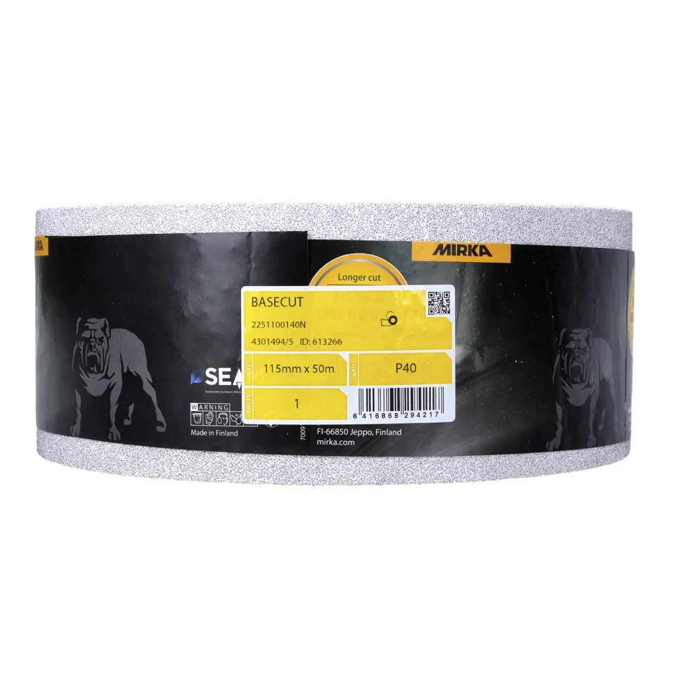 Mirka BASECUT Rollo de papel de lija 115 mm x 50 m, P40, Papel de lija universal ( 2251100140N )