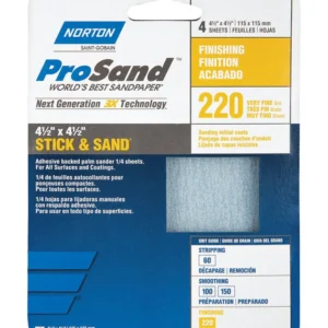 Hoja de lija de óxido de aluminio Norton ProSand de 4-1/2 pulg. de largo x 4-1/2 pulg. de ancho, grano 220, paquete de 4 -...