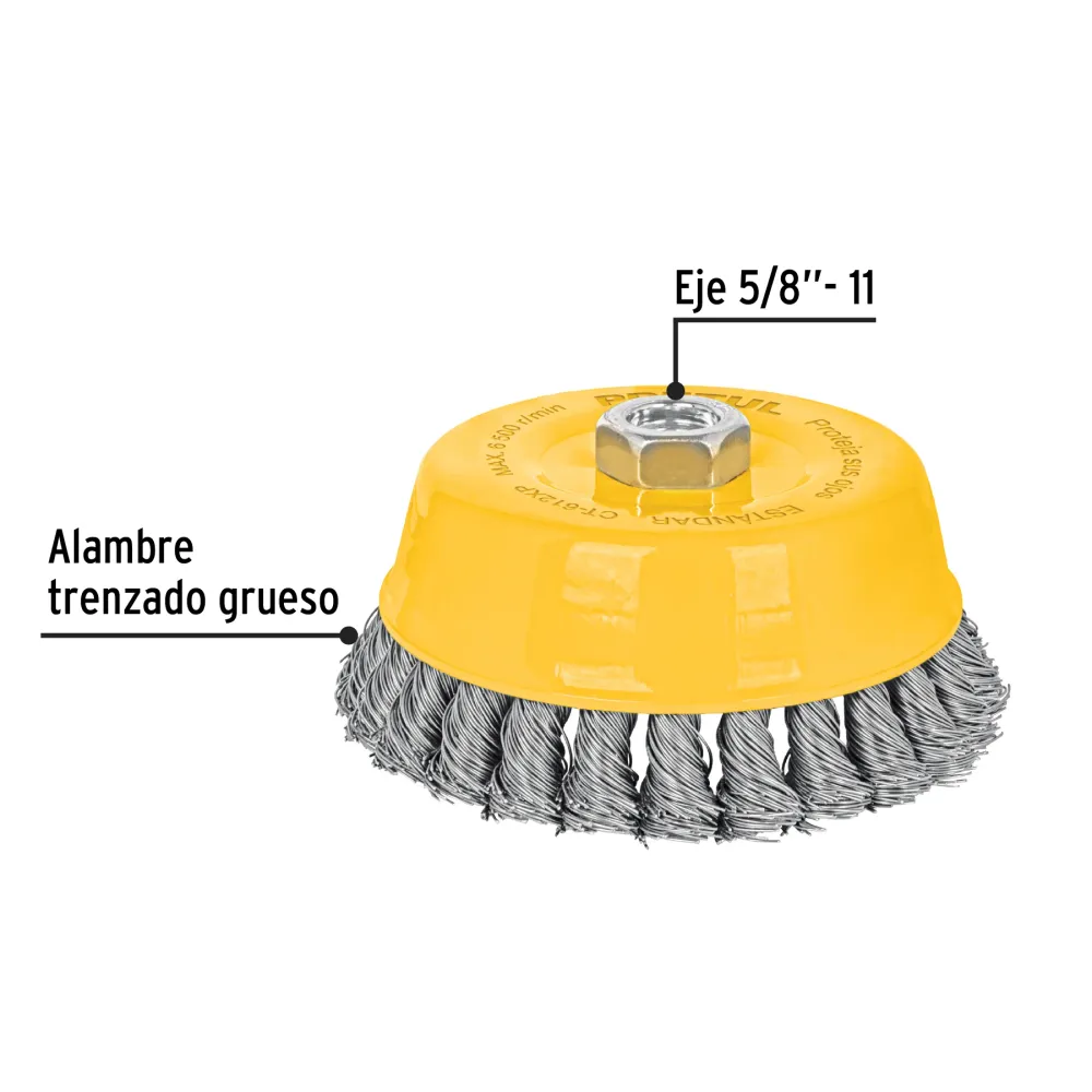 Carda copa 5' alambre trenzado grueso, eje 5/8'-11, Pretul 28261 CT-612XP