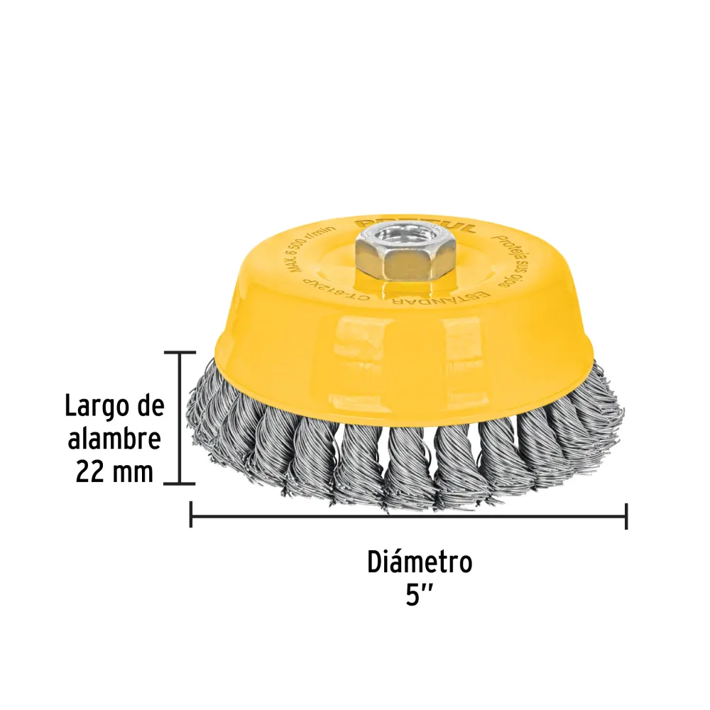 Carda copa 5' alambre trenzado grueso, eje 5/8'-11, Pretul 28261 CT-612XP