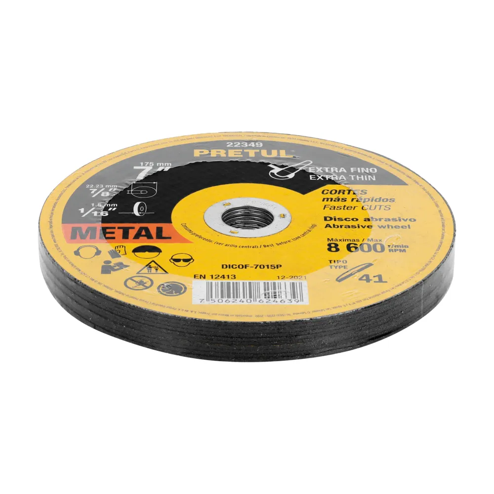 Disco Tipo 41 de 7' x 1.5 mm corte fino de metal, Pretul 22349 DICOF-7015P